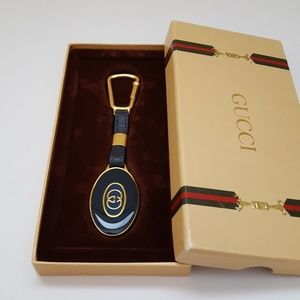 Vintage GUCCI Key Chain - Navy Blue & Gold